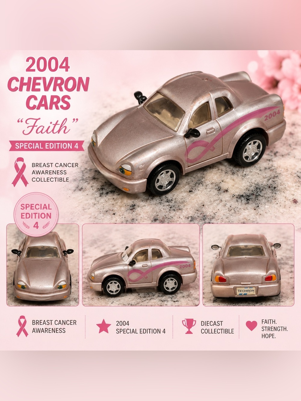 Vintage Chevron Cars 'Faith' Special Edition 4 Pink Collectible Toy Car